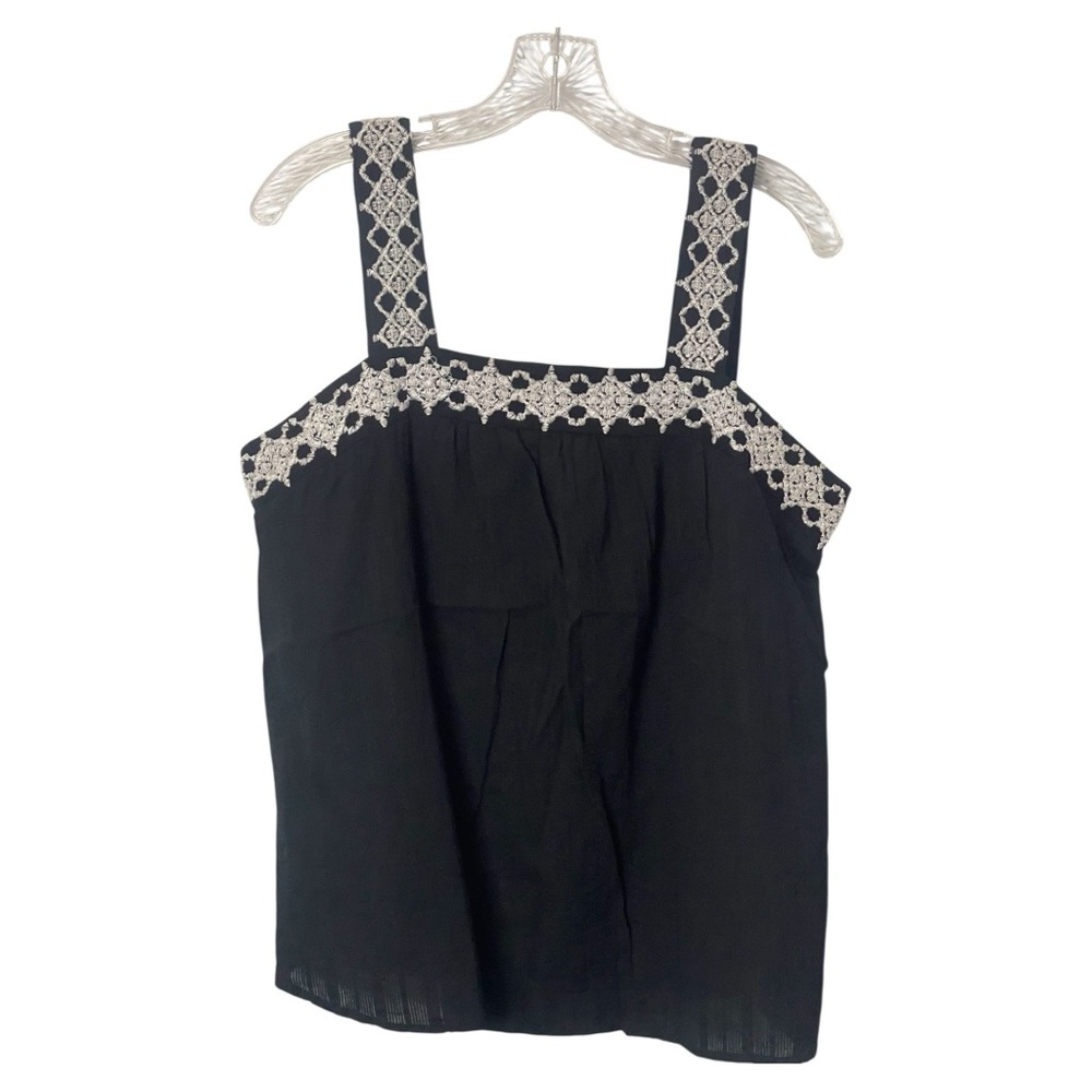 Universal Thread Black Top with White Embroidery